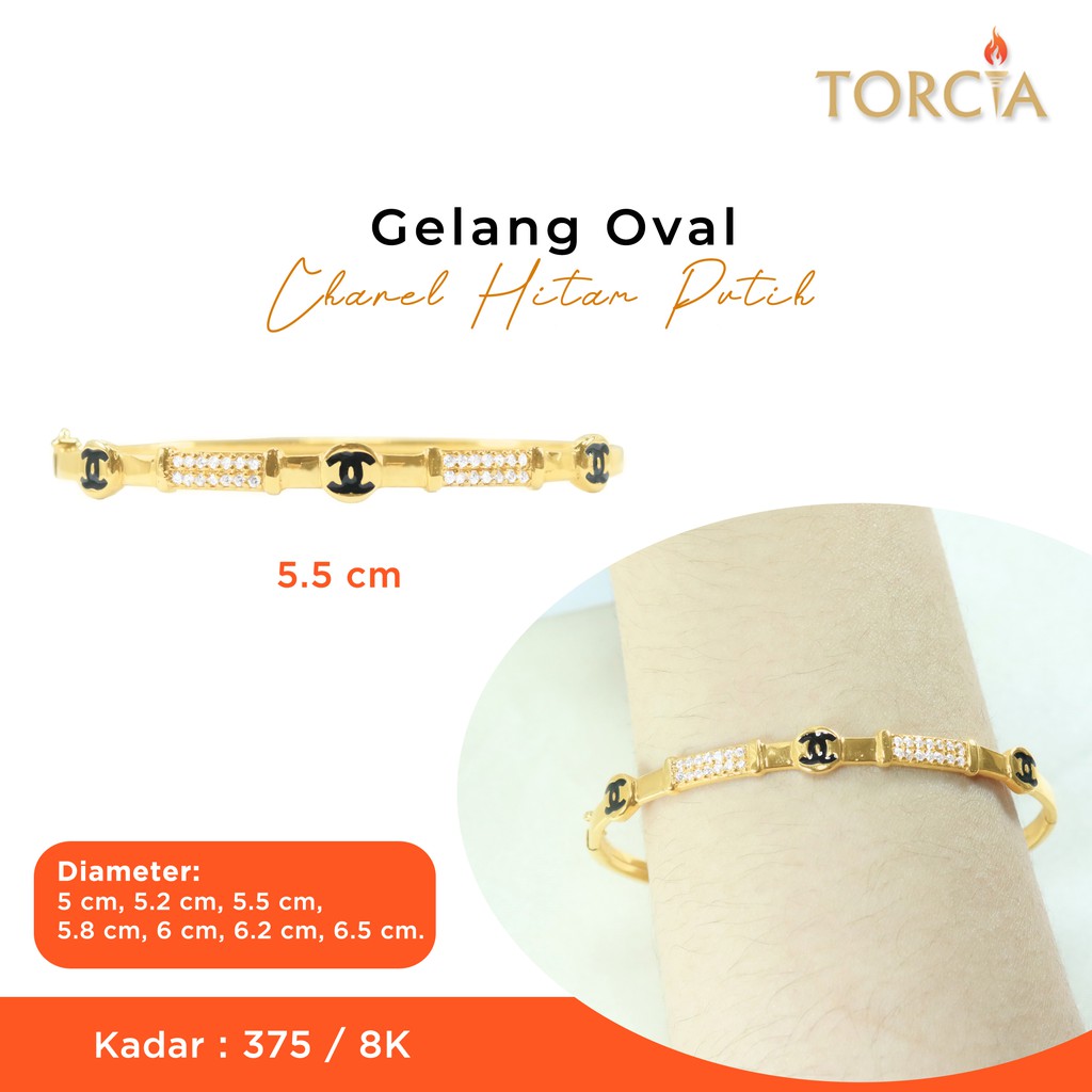 Gelang Oval Emas Asli Logo Brand Hitam Putih Kadar 375 Torcia