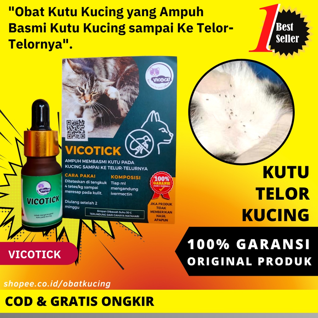 Obat Kutu Kucing AMPUH VICOTICK Basmi Kutu Sampai Telornya Aman Untuk Kitten Anti Kutu Ketombe Kucin
