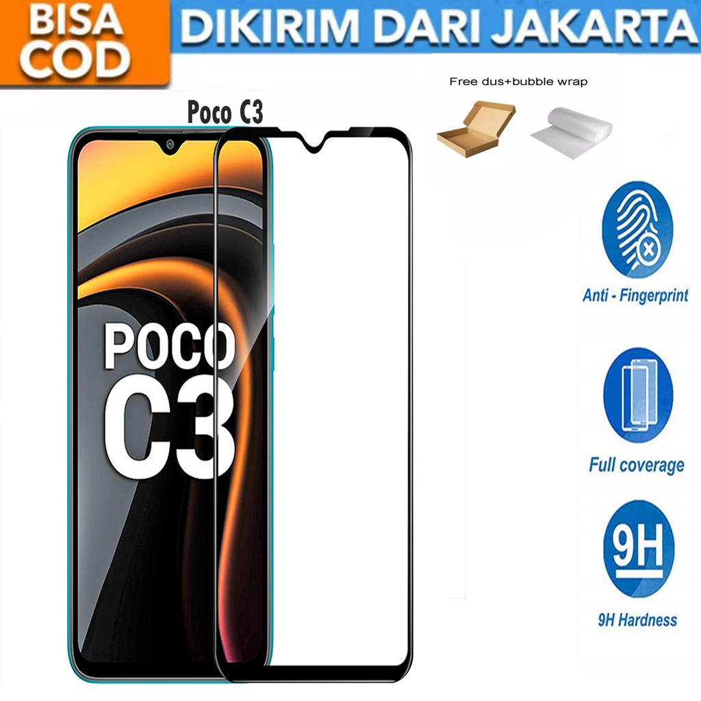 Tempered Glass Xiaomi Pocophone Poco C3 Full Cover / Full Screen Protector Anti Gores