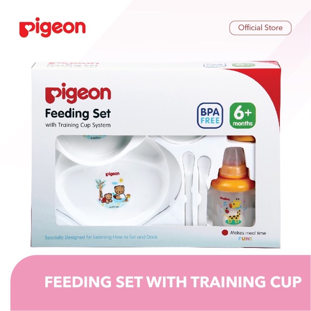 Pigeon feeding set besar - set peralatan makan bayi | piring makan bayi dengan gelas