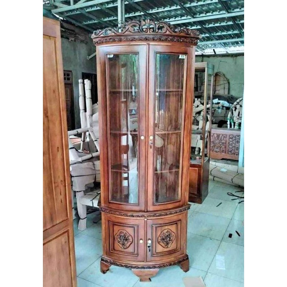 lemari sudut jati jepara asli