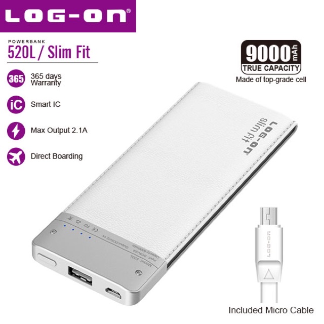 POWERBANK LOG-ON 9000mah SLIM FIT 520L