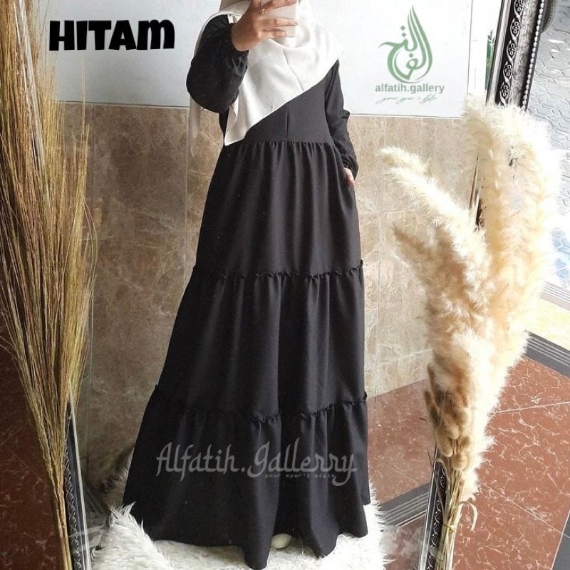 Gamis rempel susun luar | dress rempel susun polos simpel