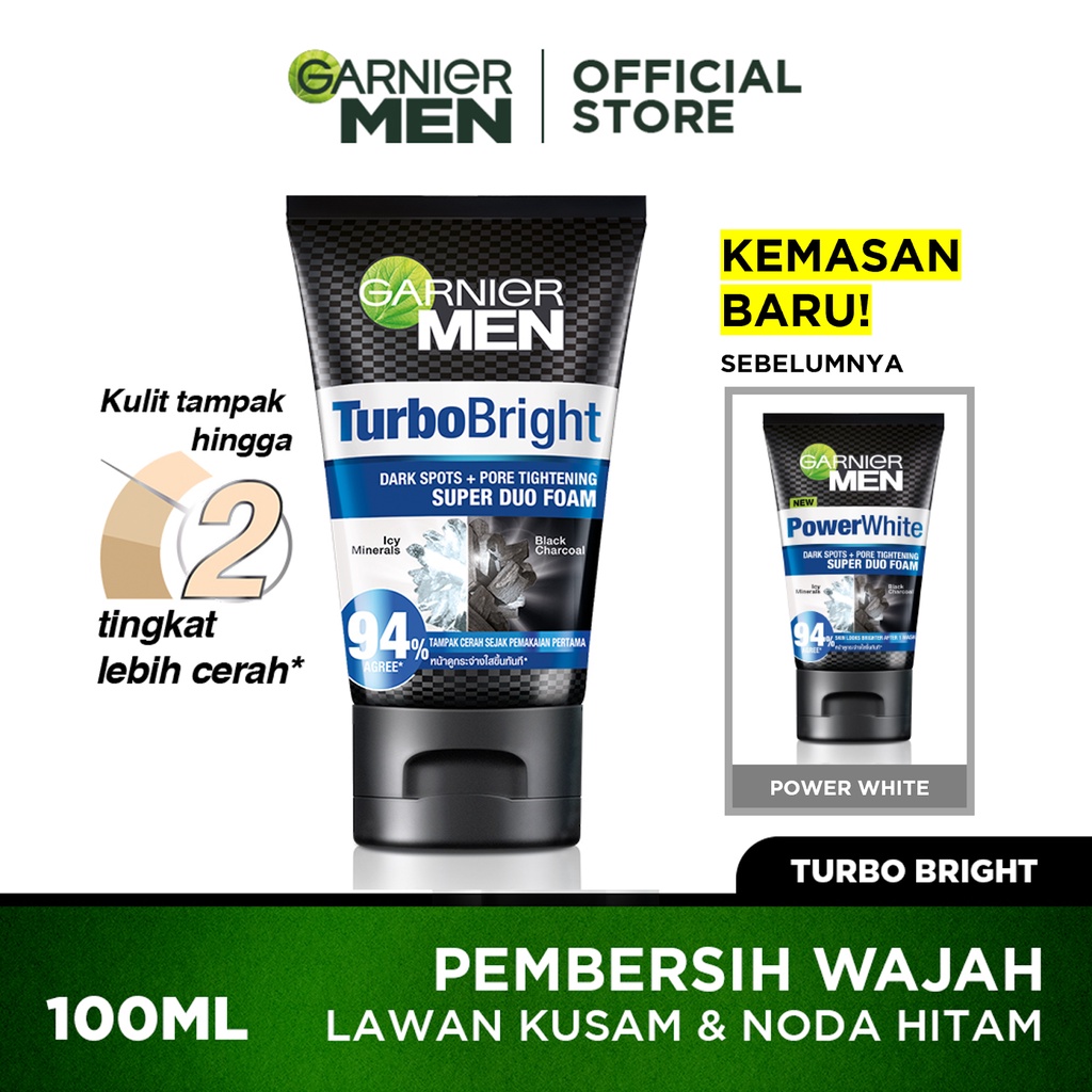Jual Garnier Men Turbo Bright (Power White) Super Duo Foam Cleanser 100