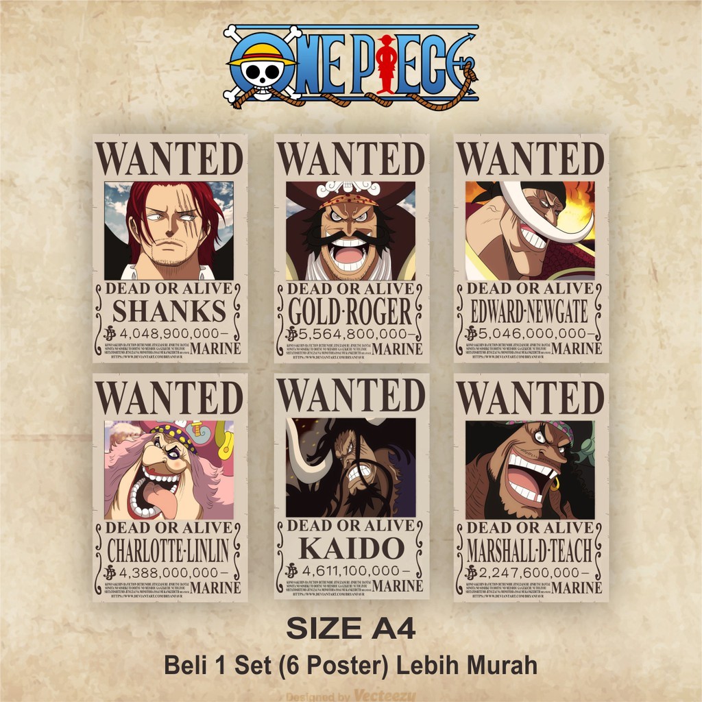 Poster Wanted One Piece Mugiwara (1set poster)-Yonkou
