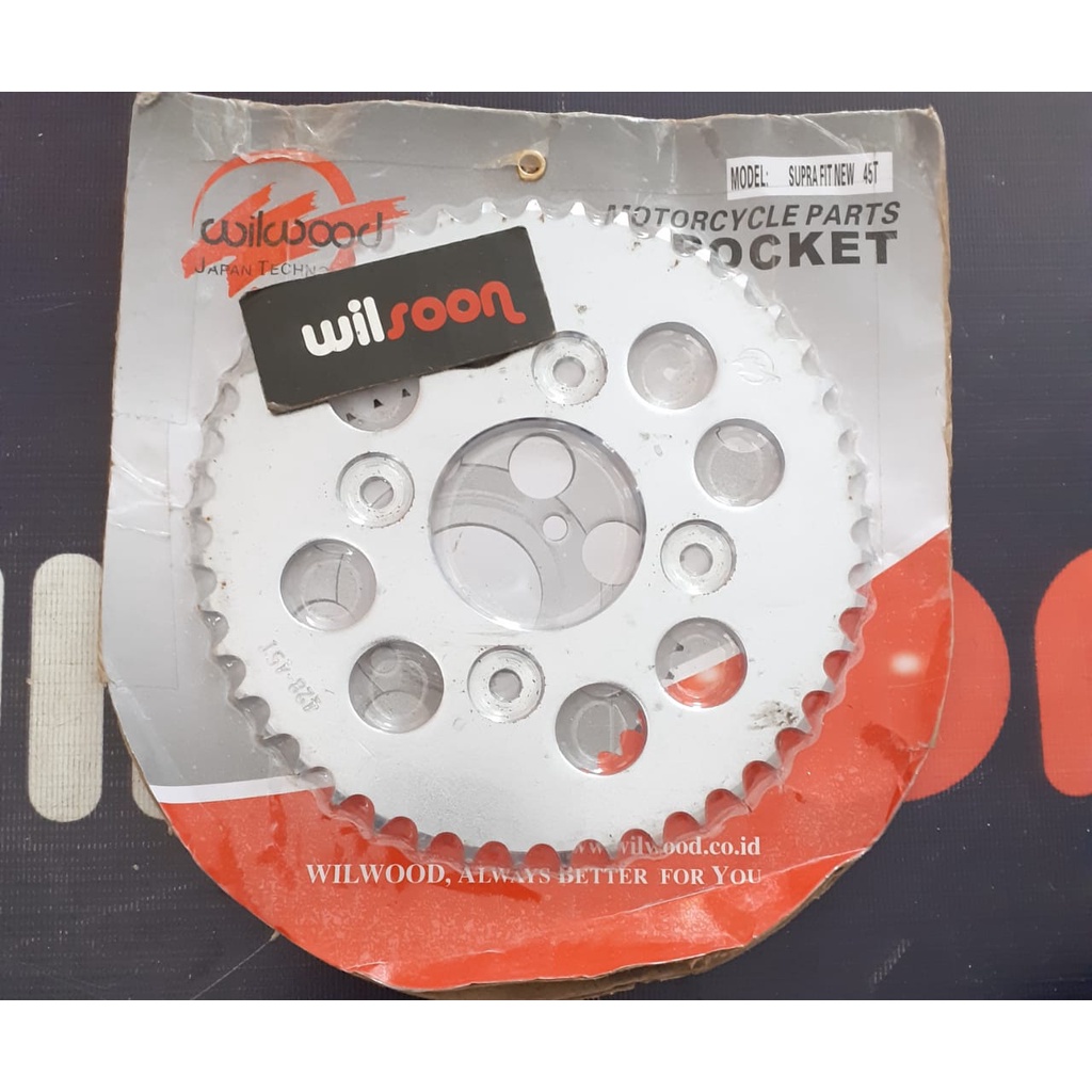 Gear / Gir Belakang / Sprocket  Honda Supra Fit New / Supra X 125 / Wave 125 Wilwood 45T 428 Chrome