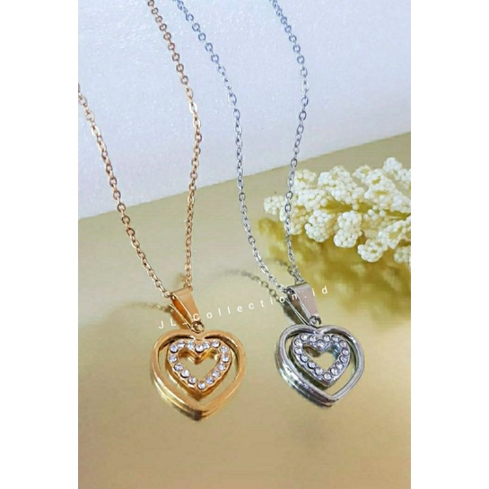 Titanium Kalung antikarat Love double ring Titanium emas dan silver antialergi Antikarat