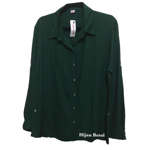 [KODE BARANG G9792] Atasan Kemeja Wanita Basic Polos Rayon Adem Hijau Botol/Hijau Lumut Terlaris BES