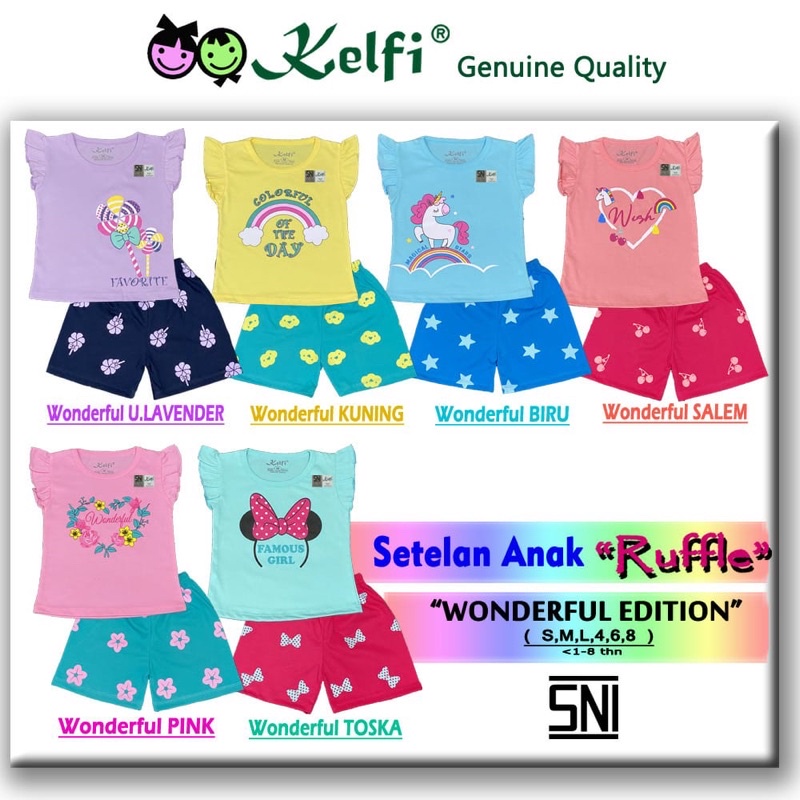 Setelan anak ruffle Kelfi umur 1-8 tahun wonderful edition baju setelan anak perempuan sehari hari