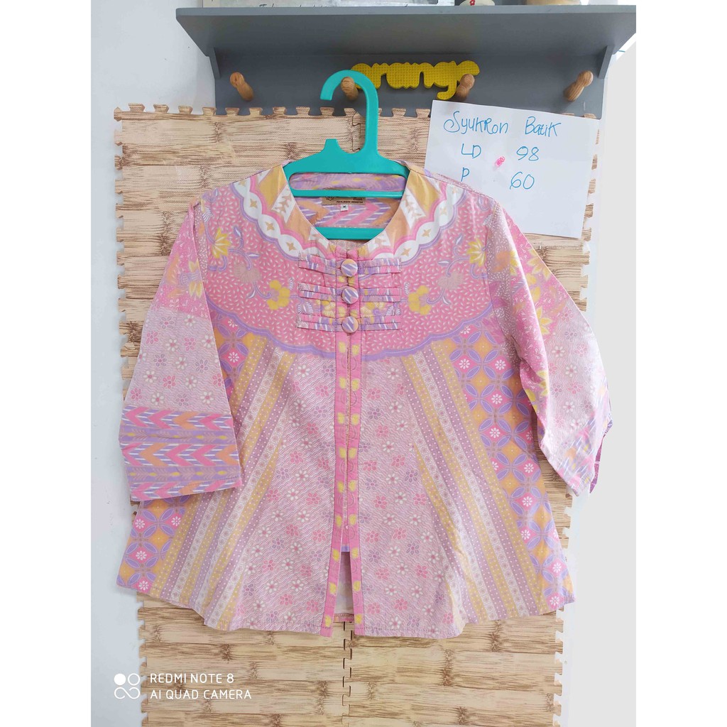 PRELOVED BLOUSE ATASAN BATIK SZ L SYUKRON PINK LENGAN 34 MURAH