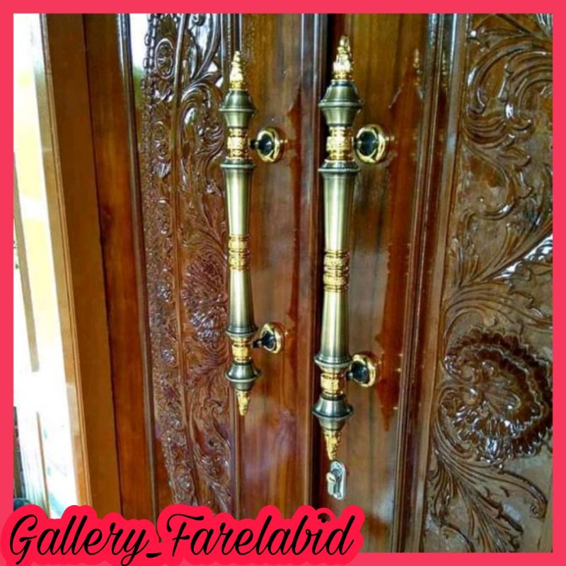 Handle Pintu Rumah Kuningan 46 Cm Set Kunci Gagang Pintu Antik Set Body Pelor Pegangan Pintu Kupu Tarung Tarikan Pintu Rumah Minimalis