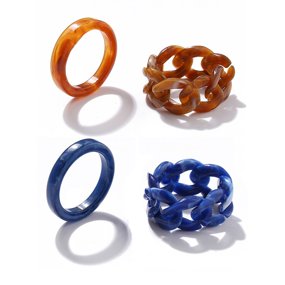 2Pcs/set Resin Chian Rings Fashion Women Girls Vintage Geometric Round Jewelry Girl