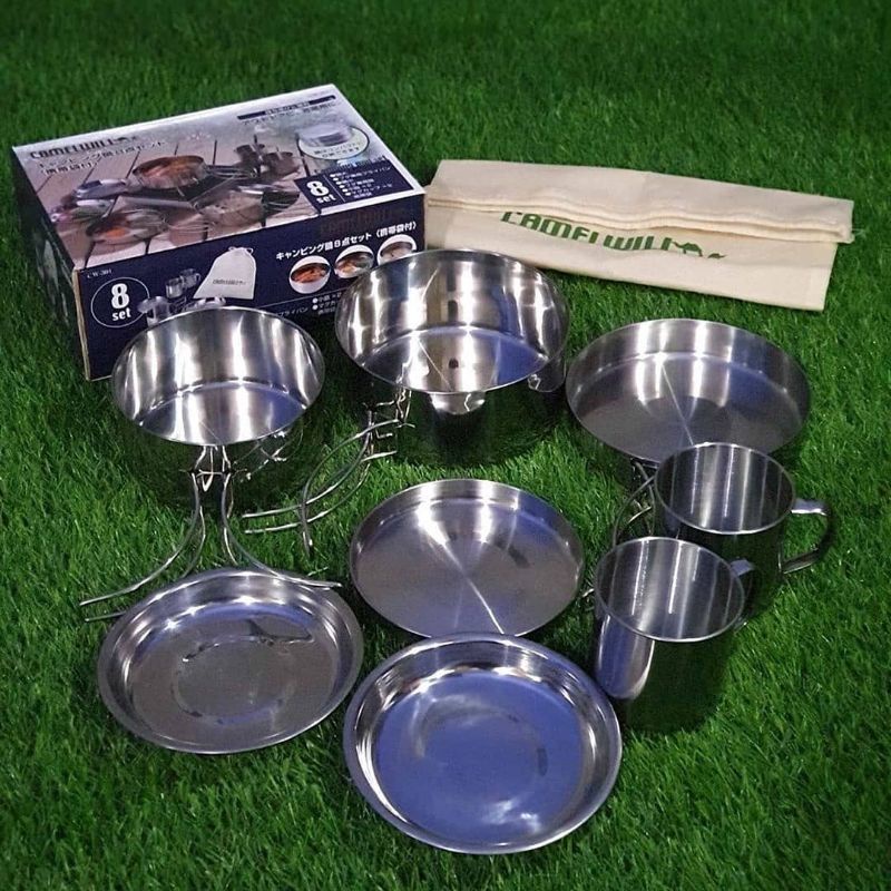 Cooking set merk Camelwil/Nesting set/ 8 set cooking sola / CAMELL WILL COOKINGSET  NESTING CAMPING