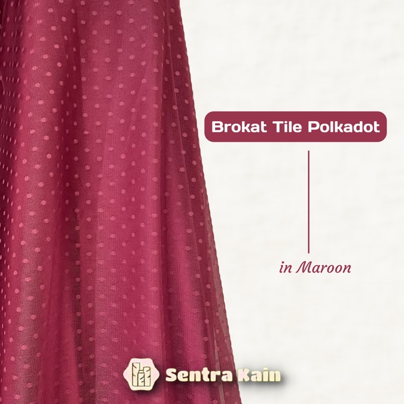 Kain bahan brokat tile polkadot warna maroon / bahan kebaya dan dress / Hanya brokat saja tidak term