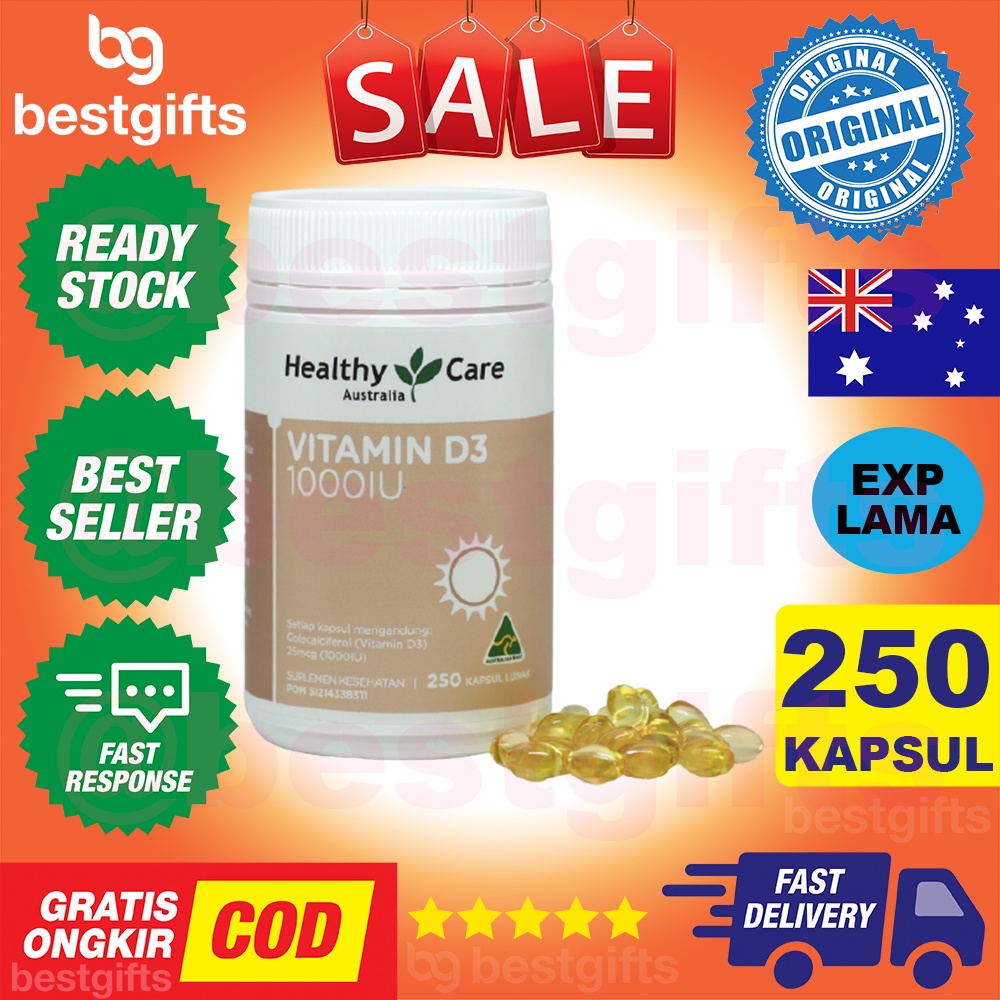 HEALTHY CARE AUSTRALIA VITAMIN D3 1000 IU KEKEBALAN DAYA TAHAN IMUN TUBUH PENYERAPAN KALSIUM 250 KAPSUL