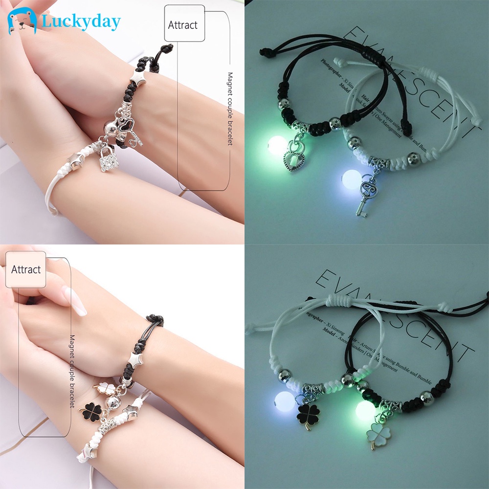 YEEZII 1 Pair Luminous Magnetic Couple Bracelet Astronaut Heart Couple Magnetic Attract Braided Bracelets Creative Adjustable Bracelet for Women Accessories Jewelry