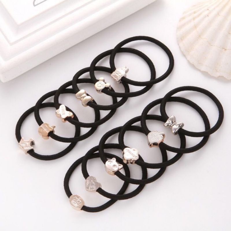 Ikat Rambut Wanita Simple Bahan Karet Gelang Polos Korea Eksklusif Hitam