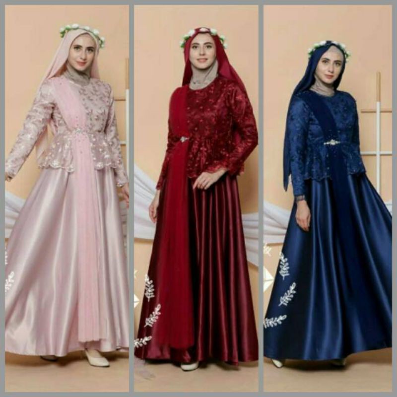 DRESS PESTA BROKAT SELEMPANG GAMIS MUSLIM BRUKAT tile gamis rismauli wedding wisuda seragam lamaran