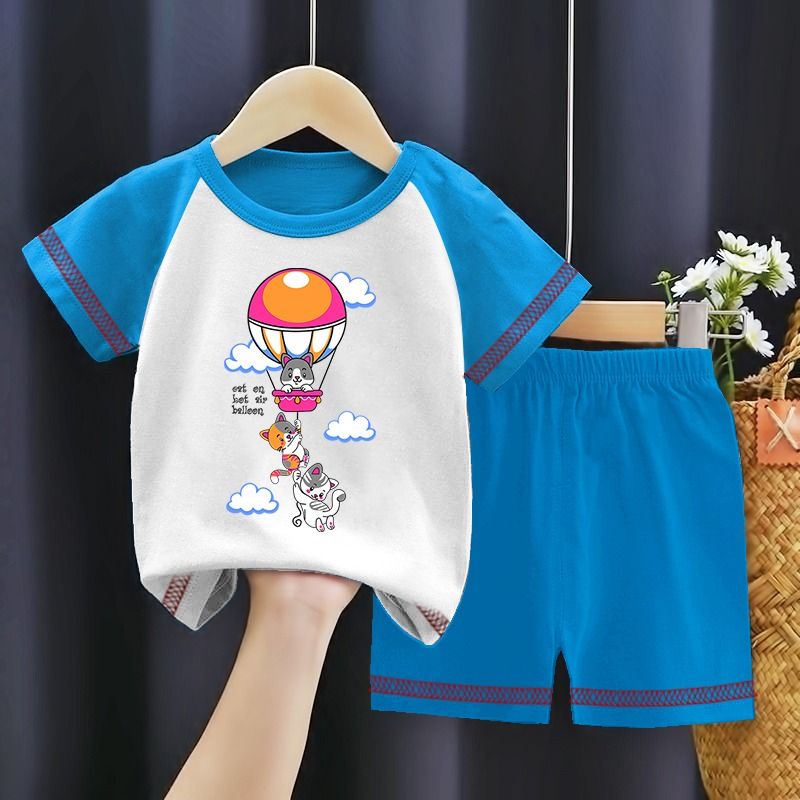 SETELAN ANAK PREMIUM KUCING BALON BIRU PUTIH | BAJU ANAK CEWEK COWOK | BAJU ANAK MURAH | BAJU ANAK L