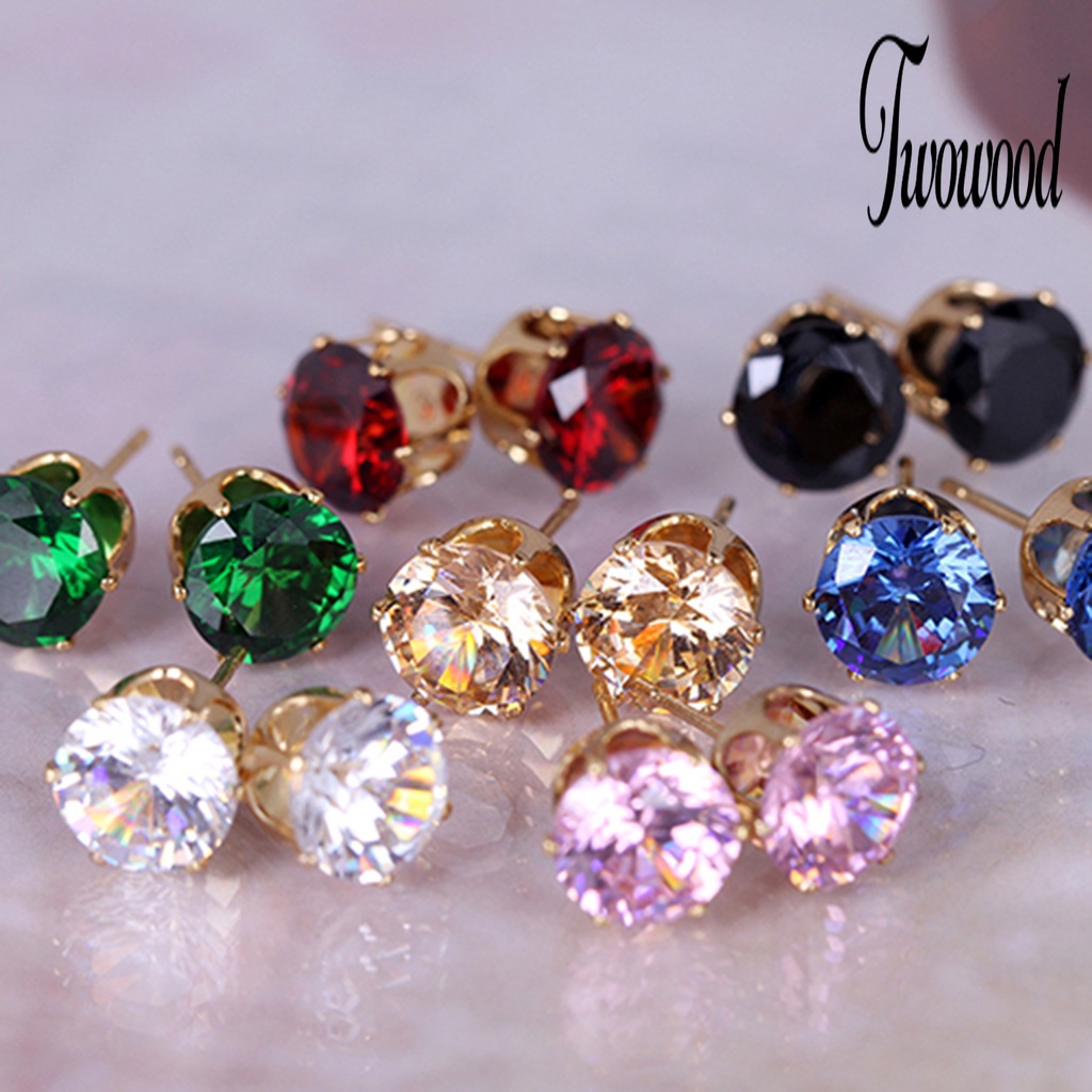 Anting Stud Cubic Zirconia Bentuk Bulat Gaya Elegan Untuk Kencan