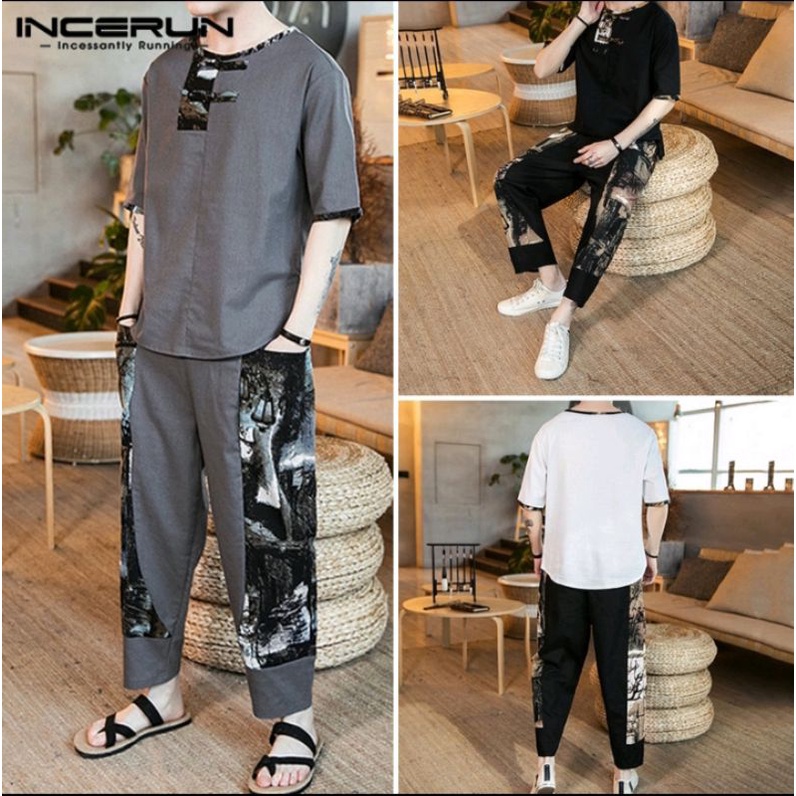 Setelan Kaos + Celana Panjang Incerun ORI Grey Size S o