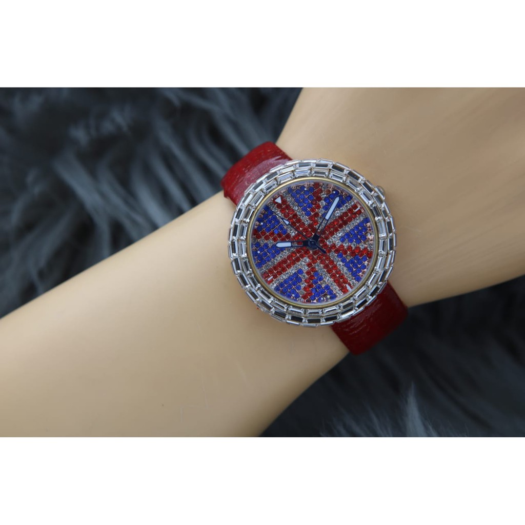 [New Arrvial]Jam Tangan Wanita Chopard bendera inggirs Tali Kulit Glossy Mewah