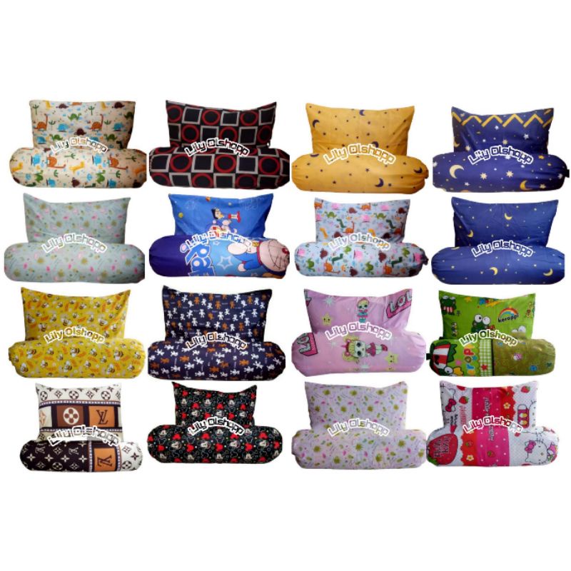 satu set sarung bantal guling  motif cinta,karakter anak,doraemon,lv ukuran: sarban:45x60 sargul:33x
