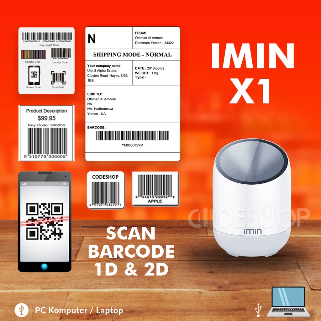 Scanner Barcode iMin X1 Scanner Duduk 1D 2D E-Faktur QR Code