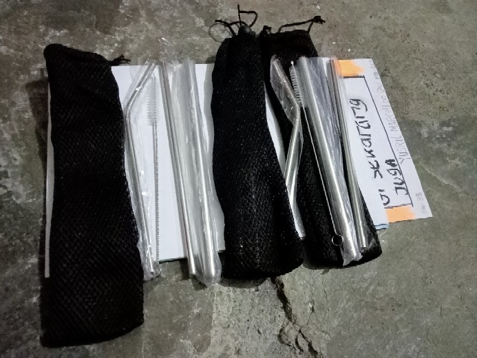 Sedotan Stainless Set Paket Komplit Boba Bubble Pouch