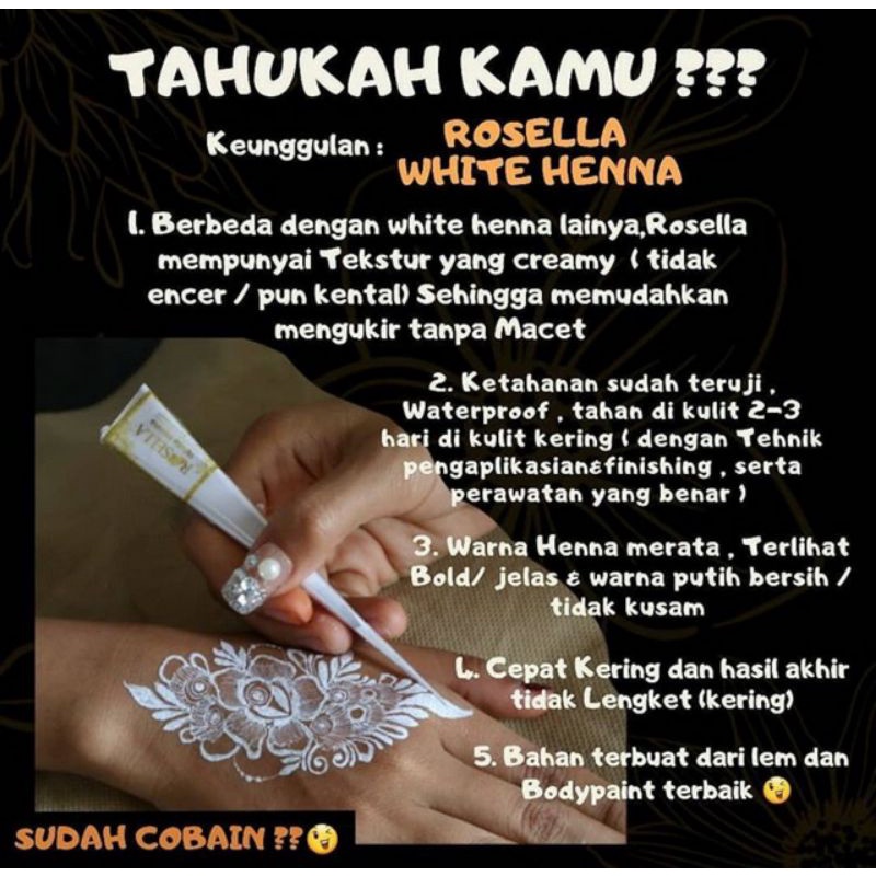 White Henna Rosella/ White Henna Waterproof Awet  Tahan Lama/ White hena premium