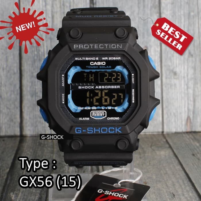 JAM TANGAN PRIA G-SHOCK CASIO GX-56 SEGI HITAM LIS BIRU JAM CASIO COWOK ANTI AIR