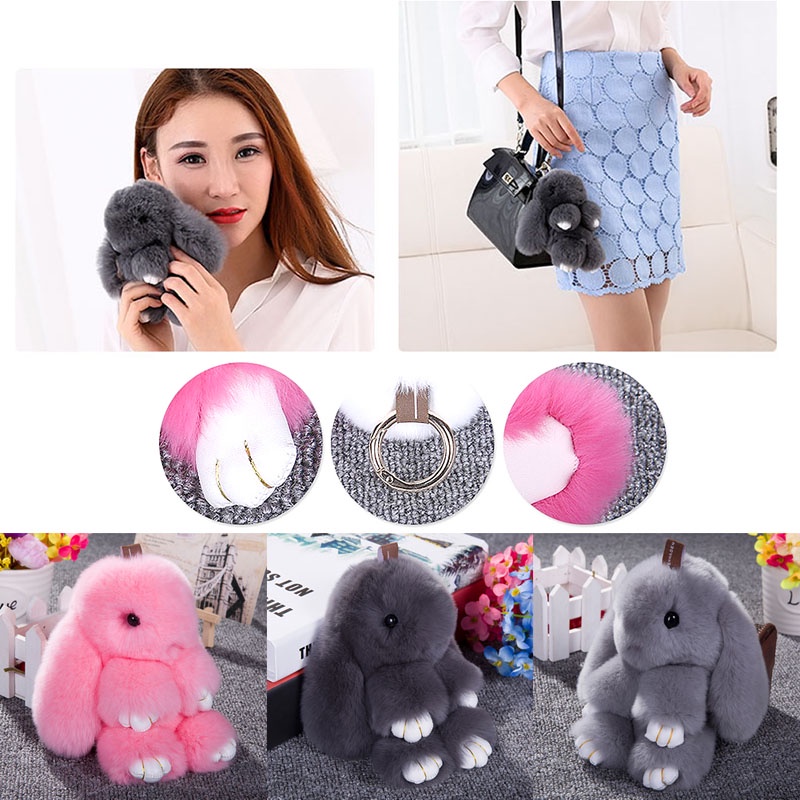 SIY  Bunny Rex Rabbit Fur Bag Handbag Keychain Pom Doll Ball Key Chain Ring Pendant