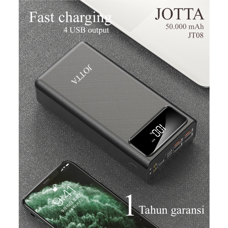 Powerbank JOTTA JT08 kapasitas 50.000 mAh original fast charging garansi 1Tahun.