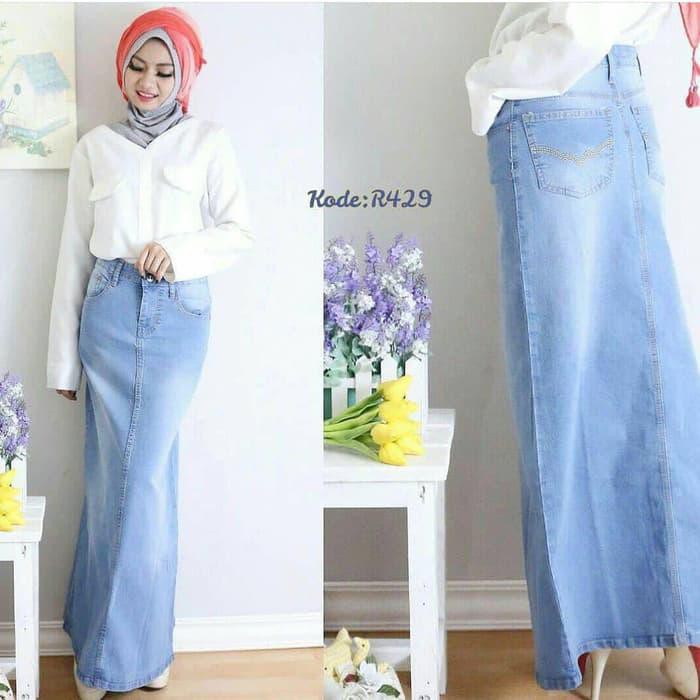 Paling Populer Rok Span Jeans Biru Muda / Rok Span Panjang / Rok Jeans Panjang Murah - Biru Muda, 27