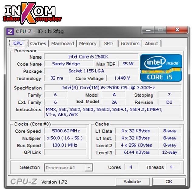 Processor Intel Core i5 2500K LGA 1155