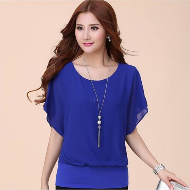 LZ Blouse wanita Sifon Kalong Model Korea Wing Blouse Polos Elegan Blus Modis | Gaya korea