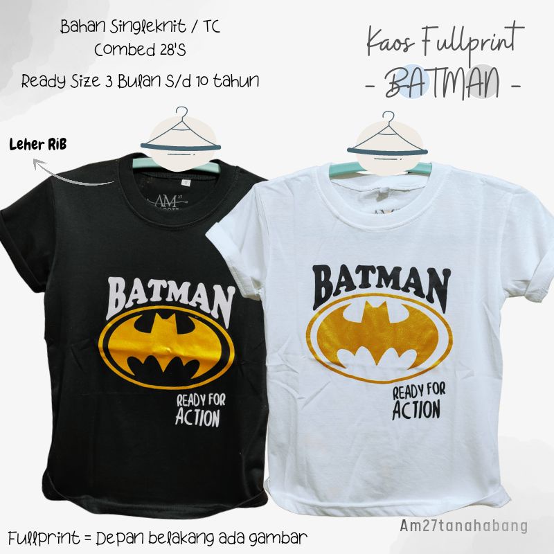 Kaos Anak Cowok BATMAN 3 bulan s/d 10 tahun Fullprint