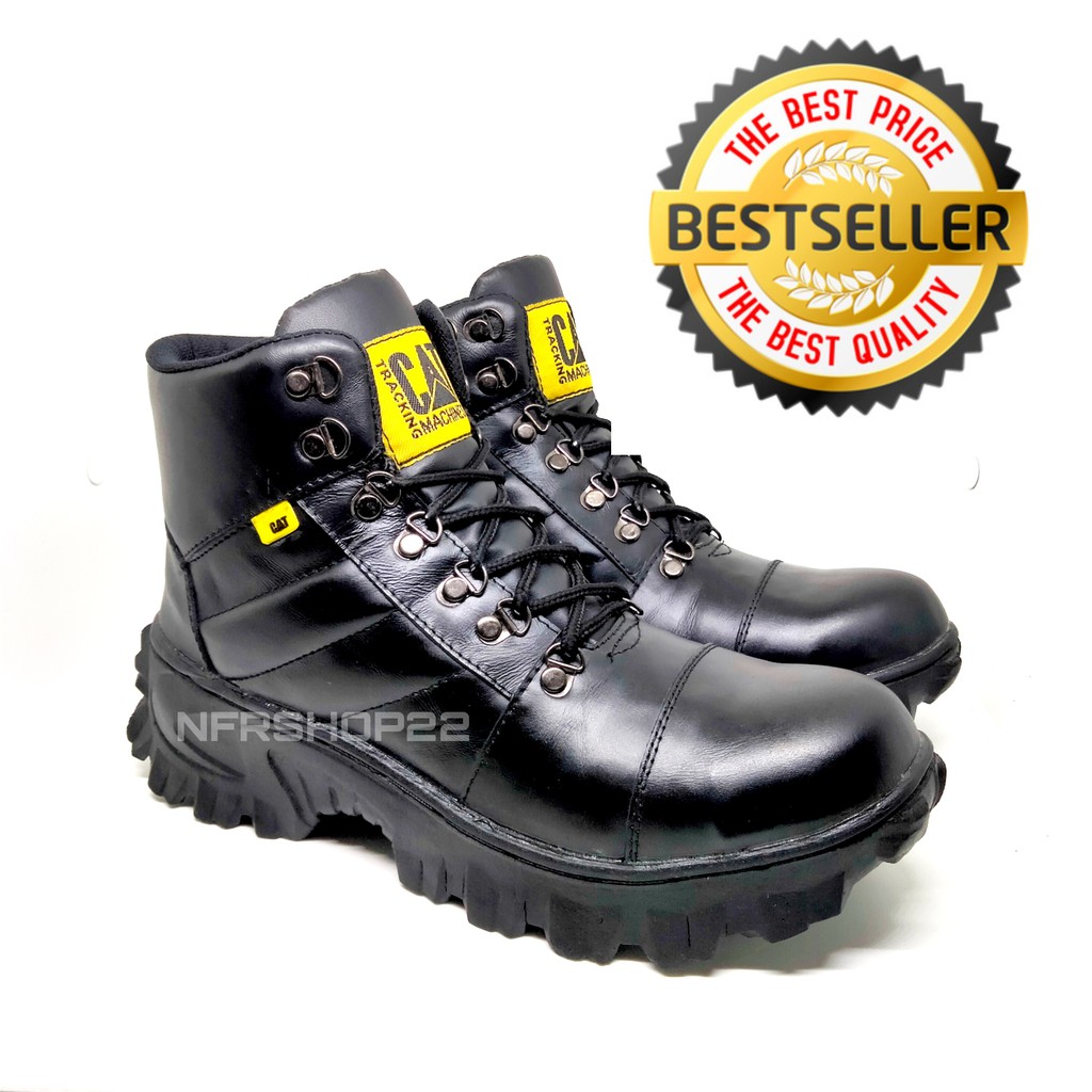 Sepatu safety cat boots pria kulit asli - black - ctbh03