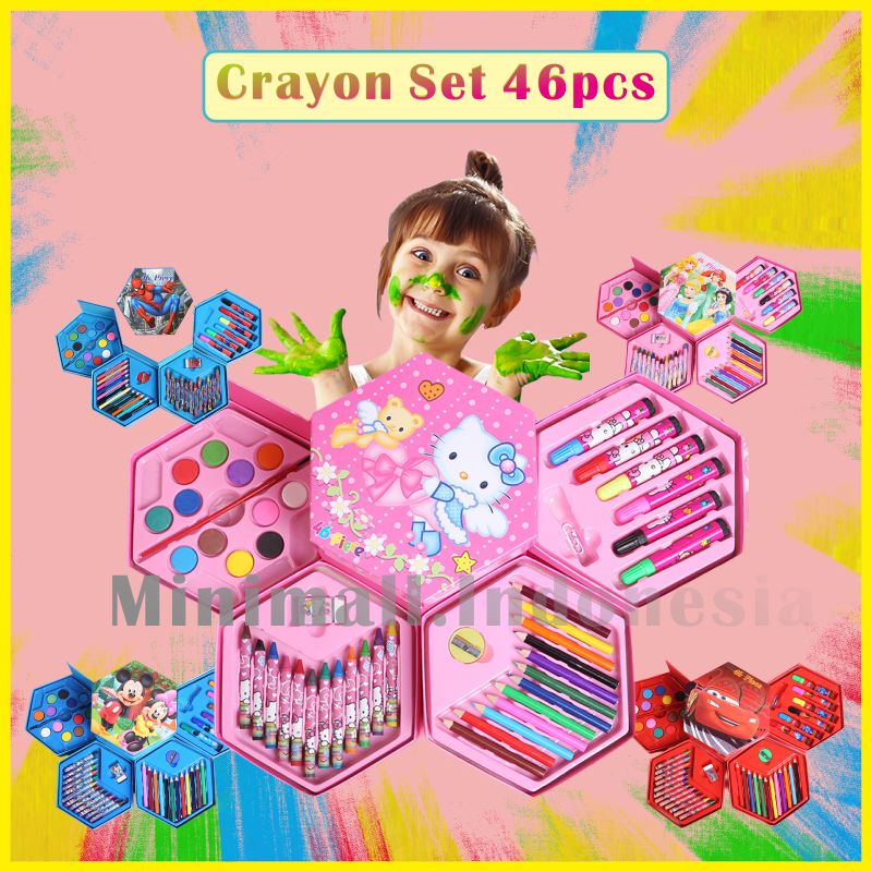 Crayon Set Pensil Warna isi 46 Pcs Kartun Disney Crayon Oil Paste Pensil Warna Pensil Warna Lengkap Alat Mewarnai Alat Melukis