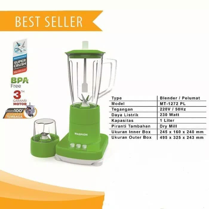 Blender Plastik Maspion MT 1272PL Kapasitas 1 Liter