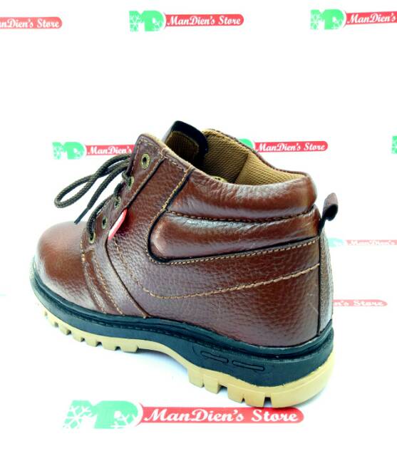 MANDIENS - Sepatu Safety Pria Kulit Asli Ujung Besi KR. 7 Hitam/Coklat