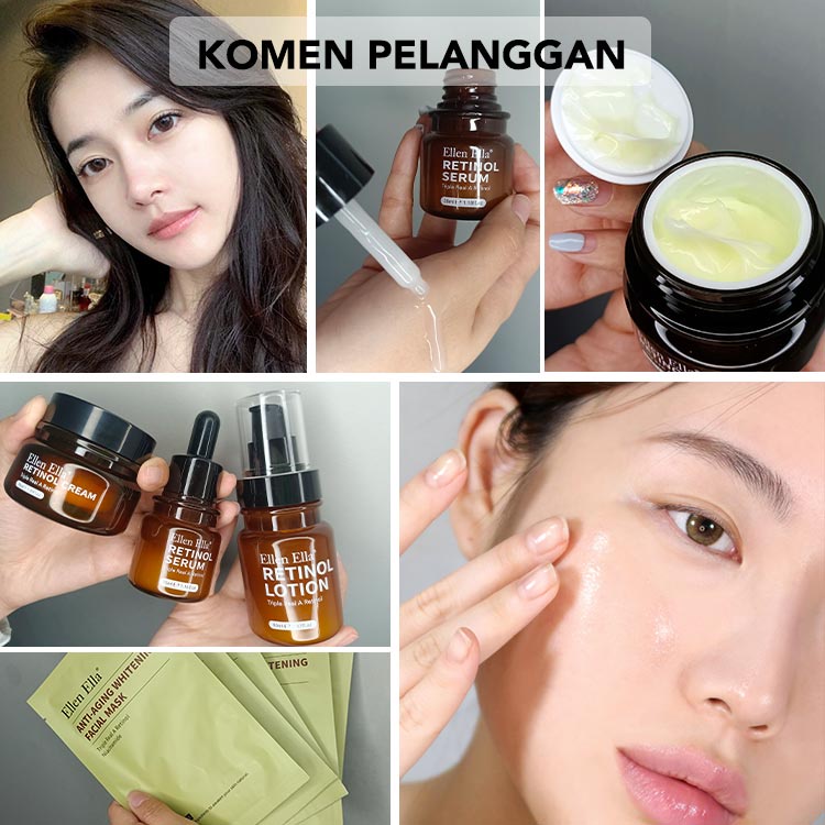 ELLEN ELLA Triple Retinol cream + serum + lotion + masker wajah Combo Membuat kulit elastis, lembut dan cerah Mengurangi Garis Halus Keriput EETRC Cute Pumpkin