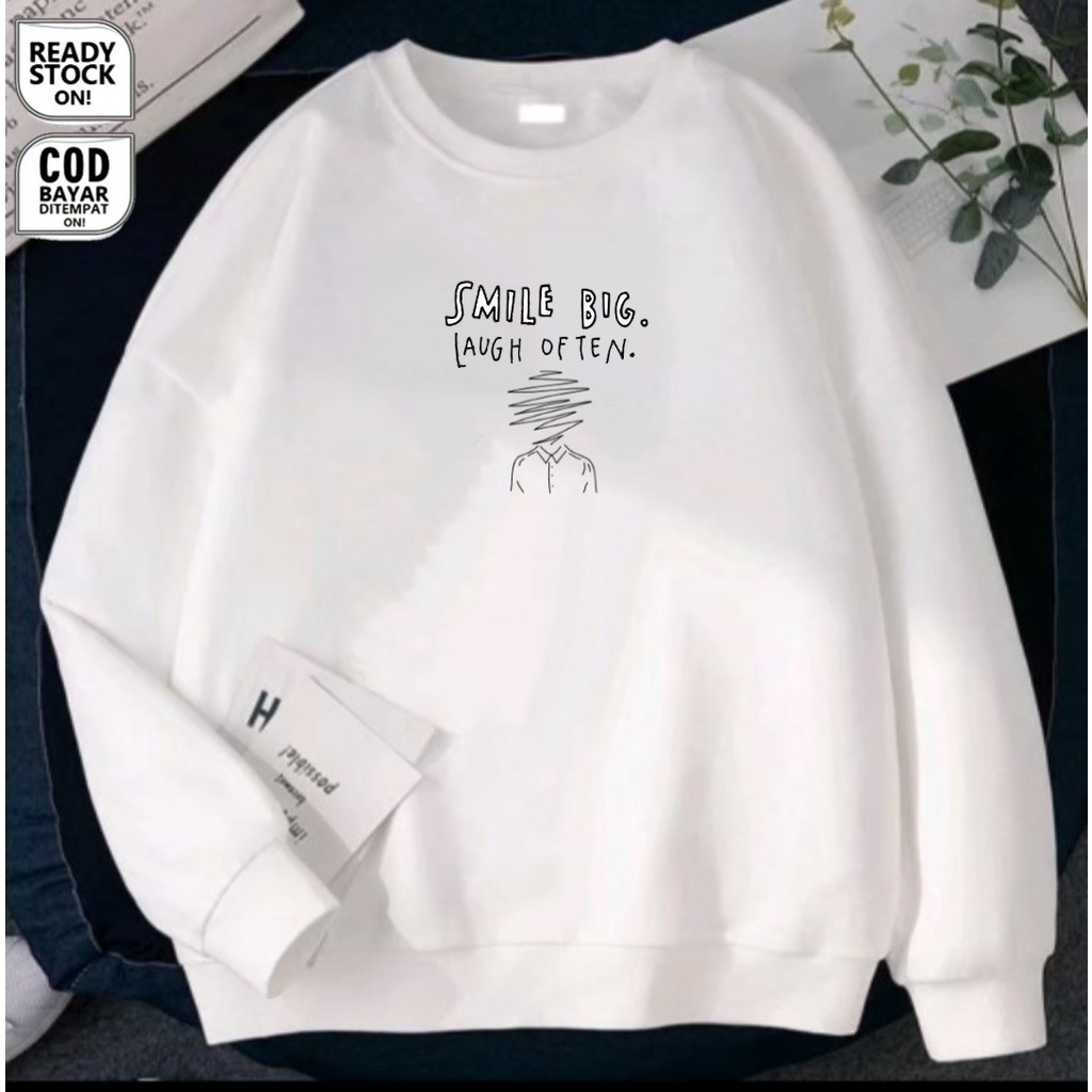 Sweater Crewneck Cowo Cewe Fashion Terbaru Warna Abu Misty Big Size Switer Pria Wanita Size M L Xl Xxl Kekinian