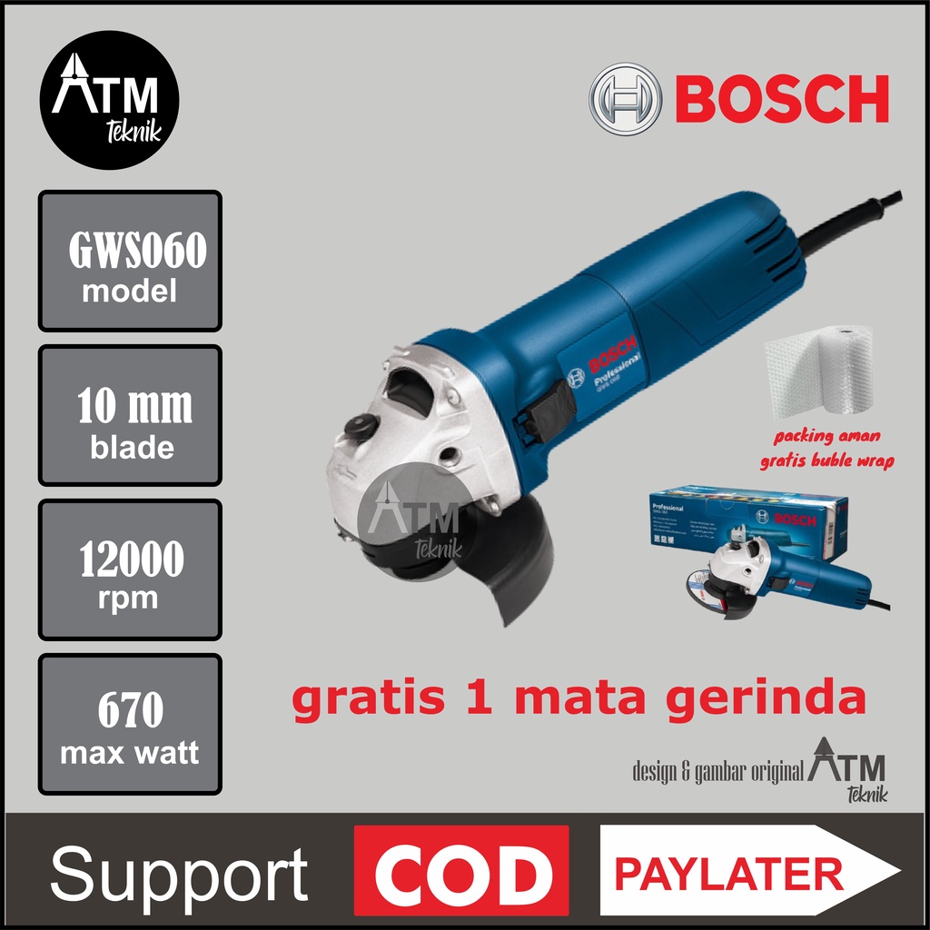 Jual Gerinda Tangan 4" Bosch GWS 060 / 4 Inch Angle Grinder / Gurinda ...