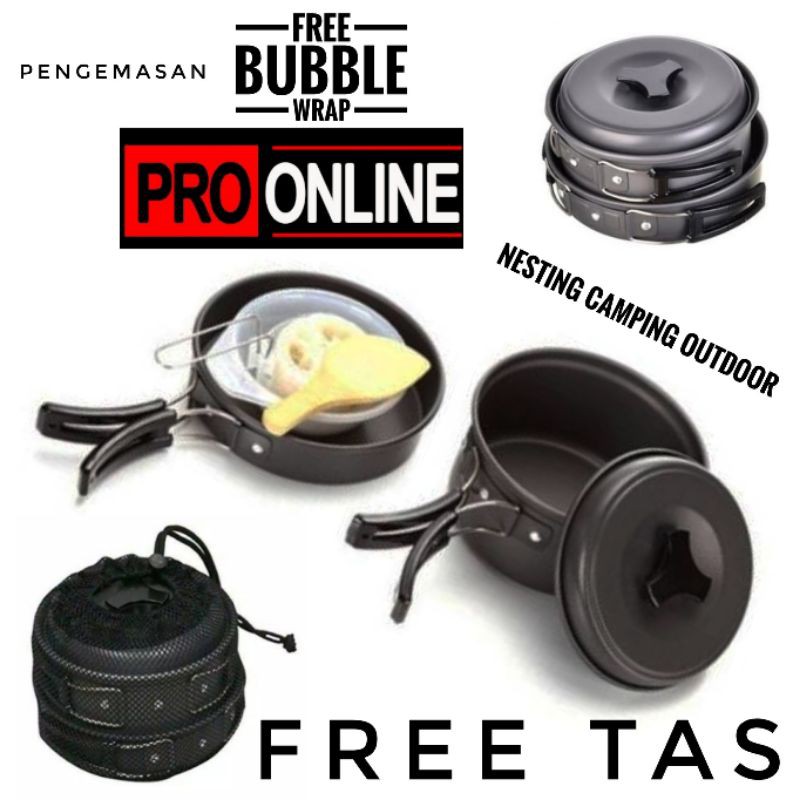 Satu Set Alat Masak Panci Kemping Gunung SY-200 Nesting 2 Person Camping Outdoor Traveling