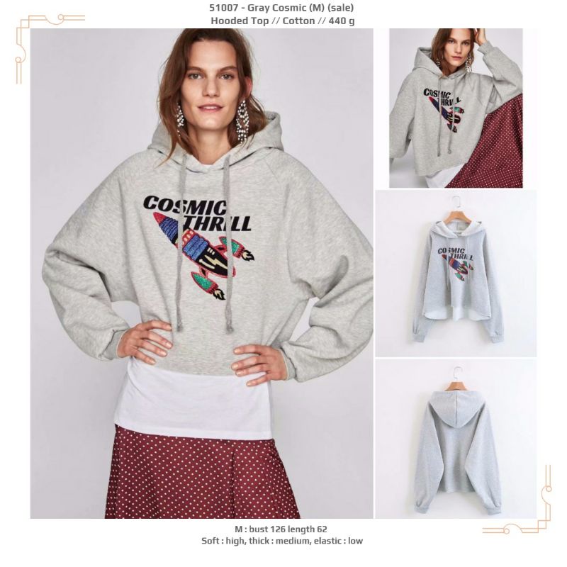 Kaos cewek jumbo abu kupluk cosmic lengan panjang