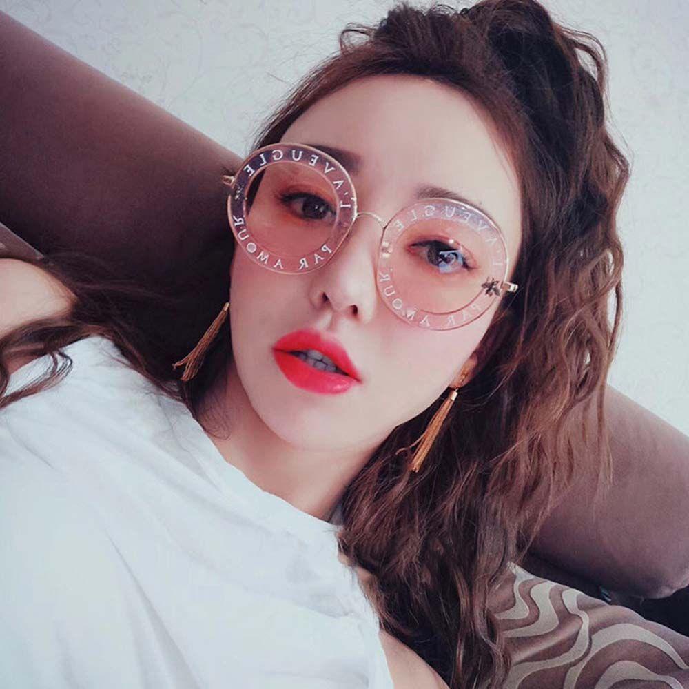 Mxbeauty Kacamata Bulat Kepribadian Fashion Lebah Kacamata Matahari Hitam Sun Eyewear Huruf Frame Sunglasses