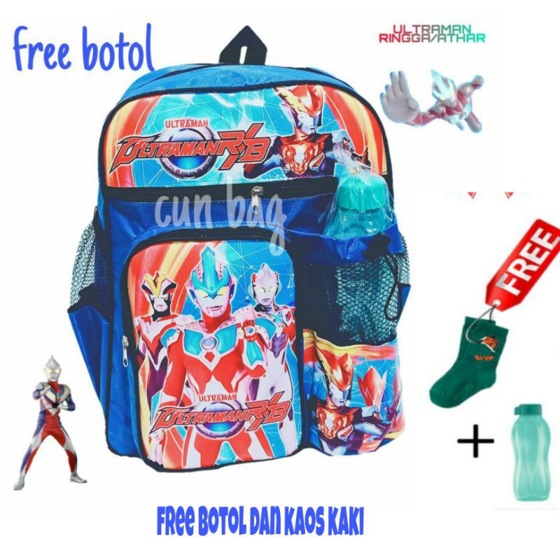 3in1 tas ultraman free botol+kaos kaki