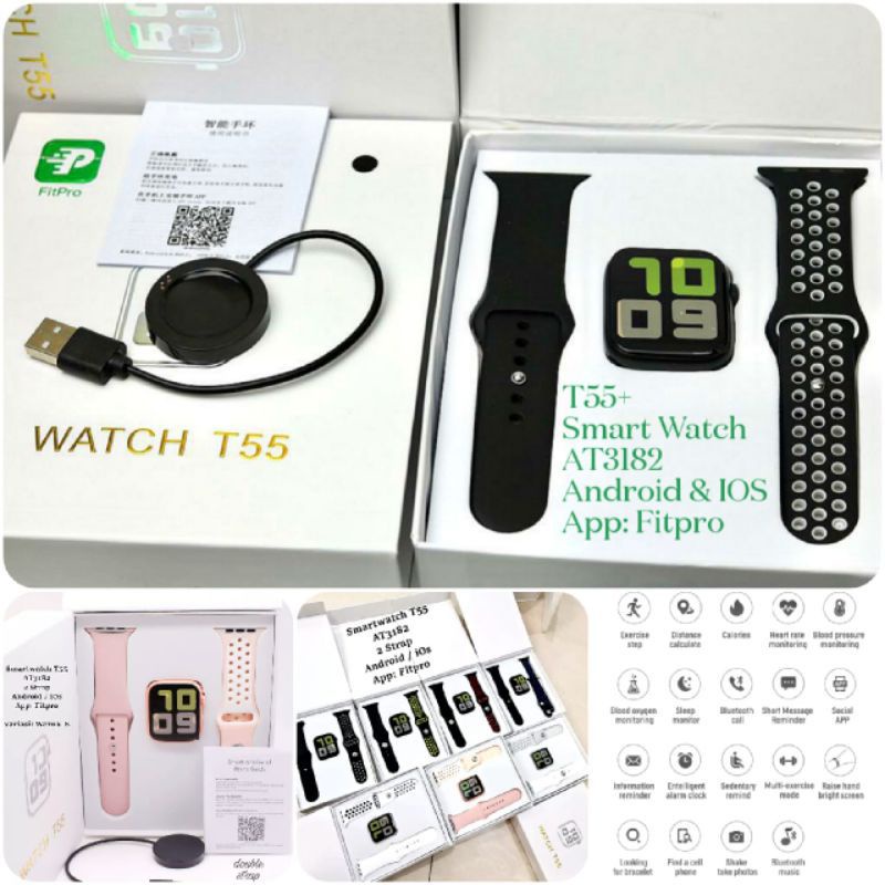 Jam Tangan Pintar - Smartwatch Murah - Smartwatch T55 Android & IOS - Jam Tangan Mirip Apple Watch