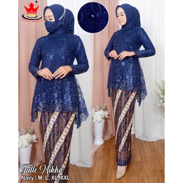 ADE> SET KEBAYA MIKHA - BAJU KEBAYA MODERN - KEBAYA AKAD CANTIK - OUTFIT BAJU PESTA -KEBAYA WISUDA-Navy